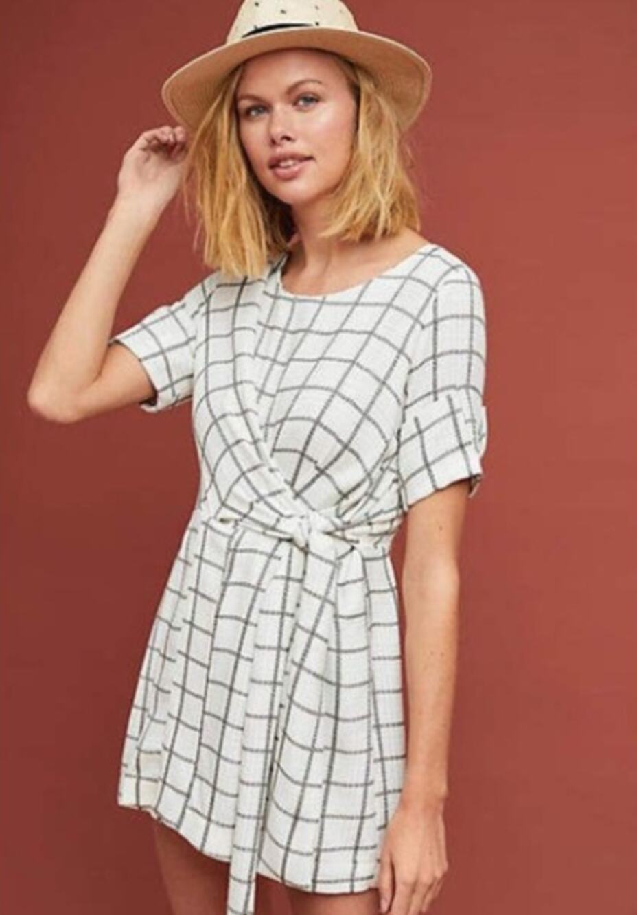 Eva Franco White Windowpane Romper Size 4 Made in USA